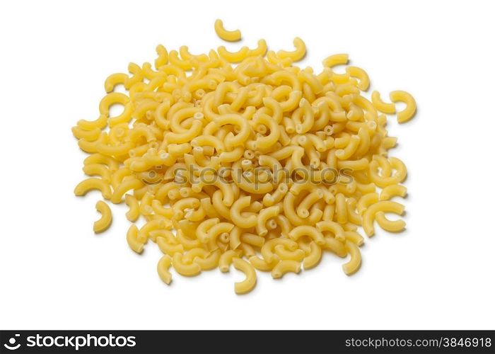 Heap of traditional Italian macaroni on white background