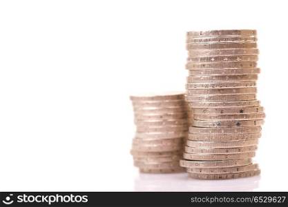 Heap of two euro coins isolated on white background. euro coins