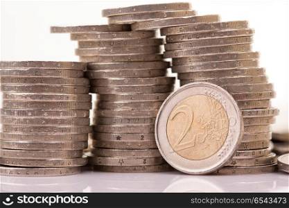 Heap of two euro coins isolated on white background. euro coins