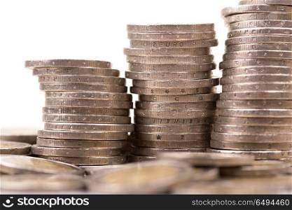 Heap of two euro coins isolated on white background. two euro coins