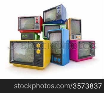 Heap of vintage tv. End of television. Conceptual image. 3d