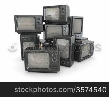 Heap of vintage tv. End of television. Conceptual image. 3d