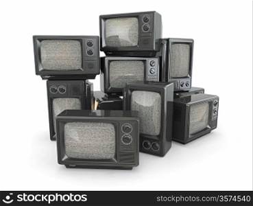 Heap of vintage tv. End of television. Conceptual image. 3d