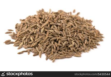 Heap of whole cumin seeds isolated on white