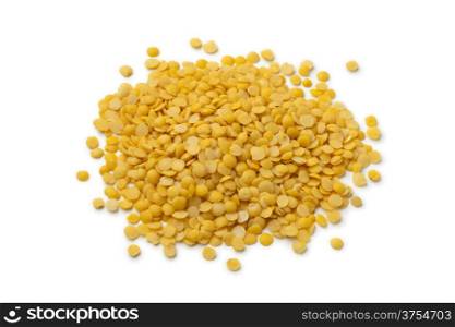 Heap of Yellow lentils on white background