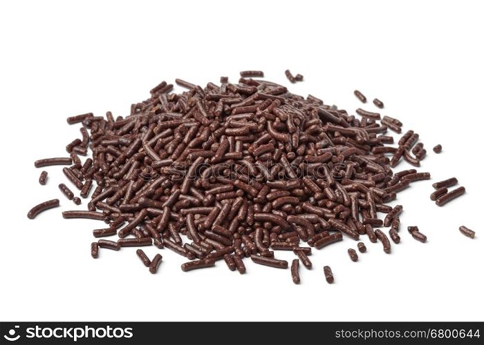 Heap pf chocolate sprinkles on white background