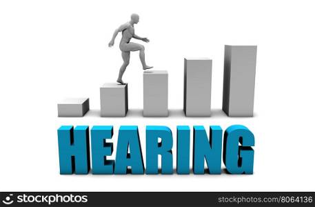 Hearing 3D Concept in Blue with Bar Chart Graph. Hearing