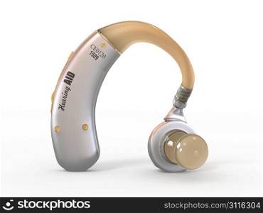 Hearing aid on white isolated background. 3d