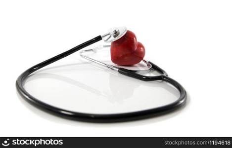 Heart and stethoscope isolated on white background concept for healthcare and diagnosis medical cardiac pulse test