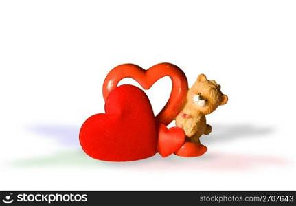 Heart and the bear cub - traditional attributes of the Valentine&rsquo;s day (the file contains a clipping path).