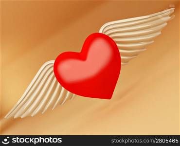 Heart and wings on yellow background. 3d