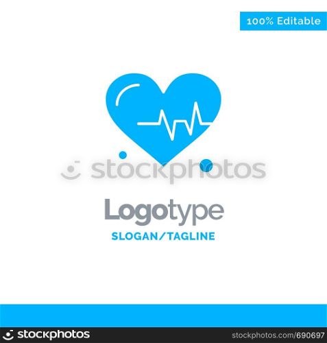 Heart, Beat, Science Blue Solid Logo Template. Place for Tagline