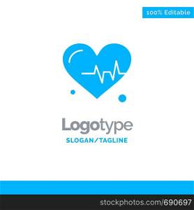 Heart, Beat, Science Blue Solid Logo Template. Place for Tagline