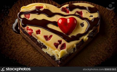Heart cake for St. Valentine’s Day, Mother’s Day, or Birthday, decorated on wooden table. Generative AI