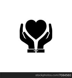 Heart Care Icon. Flat Design.. Heart Care Icon with Hands. Flat Design Isolated.