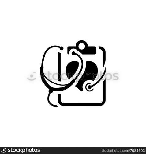 Heart Care Icon. Flat Design.. Heart Care Icon with Stethoscope . Flat Design Isolated.