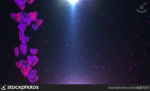Heart diamonds with light falling and spinning. Valentines Day, Mothers Day or wedding events beautiful heart. Love and romance concept. Seamless looping