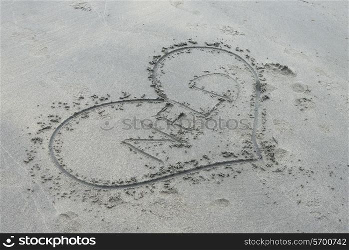 Heart drawn in the sand, Shallow Bay, Gros Morne National Park, Newfoundland and Labrador, Canada