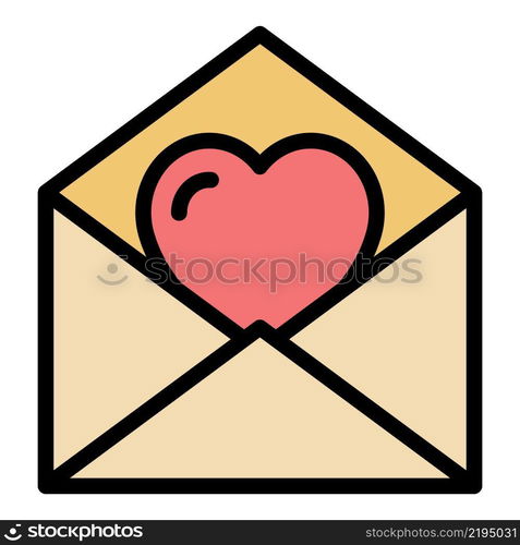 Heart envelope icon. Outline heart envelope vector icon color flat isolated. Heart envelope icon color outline vector