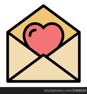 Heart envelope icon. Outline heart envelope vector icon color flat isolated. Heart envelope icon color outline vector