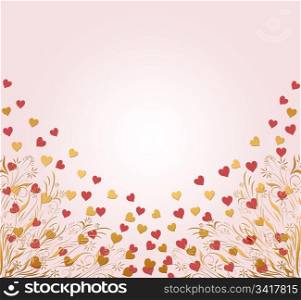 heart flowers. beautiful pink and gold floral heart background