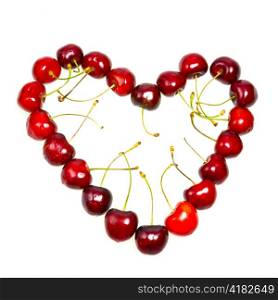 Heart from a sweet cherry on white background