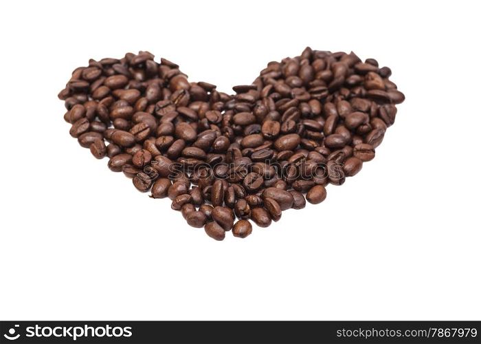 heart from coffee beans isolated on a white background