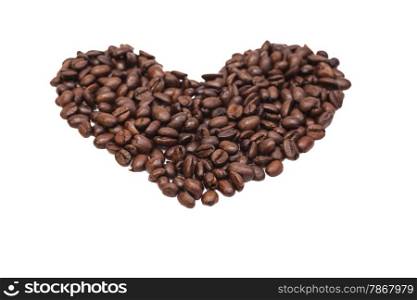 heart from coffee beans isolated on a white background