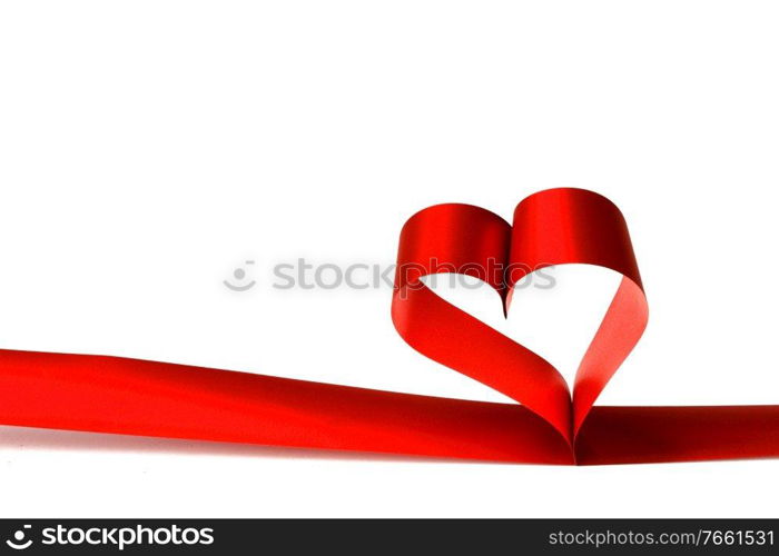 Heart from red ribbon isolated on white background. Ribbon heart