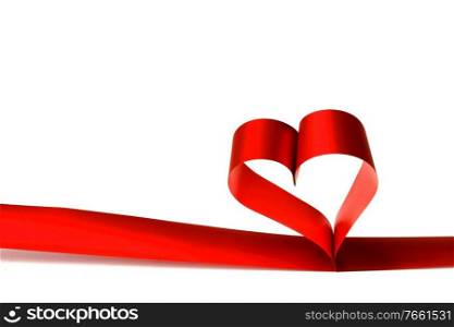 Heart from red ribbon isolated on white background. Ribbon heart