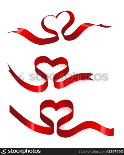 Heart from ribbon with shadow and reflection. Valentine&rsquo;s day vector background