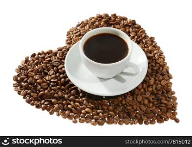 Heart from the coffee beans on the white background, to the day of Sainted Valentine