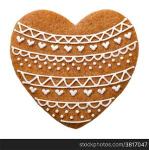 Heart gingerbread cookie for Christmas isolated on white background