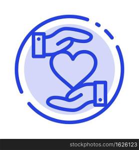 Heart, Give, Hand, Favorite, Love Blue Dotted Line Line Icon