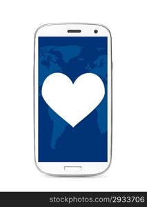 heart icon on touch screen phone, cut out from white.