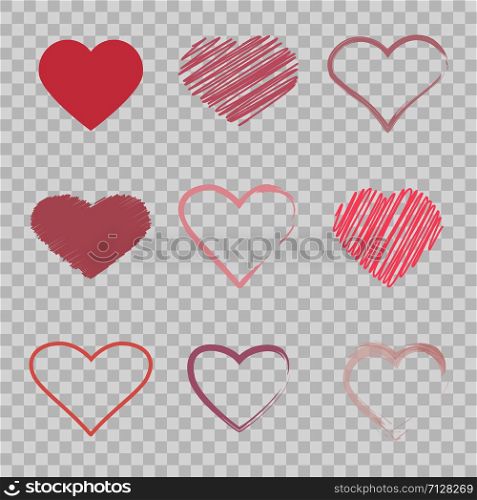 Heart icon set. 9 different hearts. Vector. Heart icon set