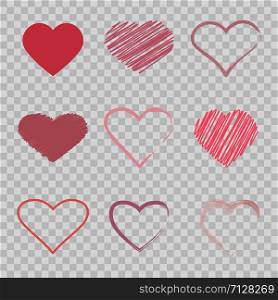 Heart icon set. 9 different hearts. Vector. Heart icon set