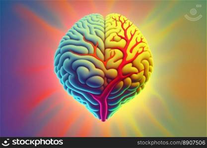 Heart in a human brain. Colorful concept of love in the head. Generative AI