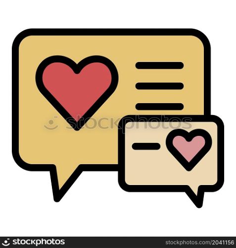 Heart in chat bubbles icon. Outline heart in chat bubbles vector icon color flat isolated. Heart in chat bubbles icon color outline vector