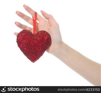 heart in hand young women. Isolated on white background