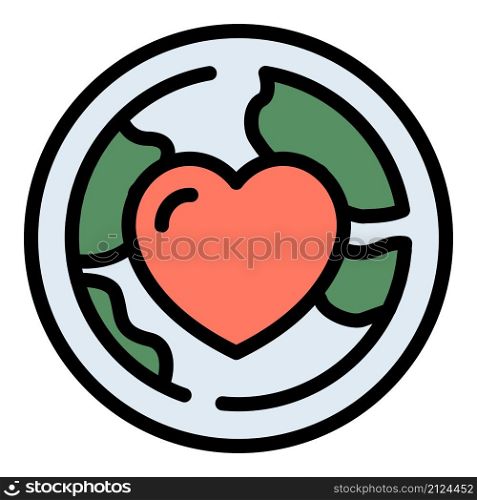 Heart in the globe icon. Outline heart in the globe vector icon color flat isolated. Heart in the globe icon color outline vector