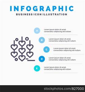 Heart, Love, Chain Line icon with 5 steps presentation infographics Background