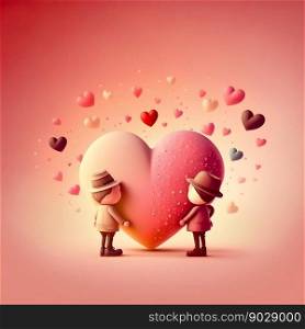 Heart, lovers boy and girl on pink background . High quality 3d illustration. Heart, lovers boy and girl on pink background 