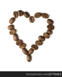 Heart made a??a??of coffee beans. White isolated