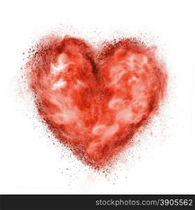 heart made of black powder explosion isolated on white background