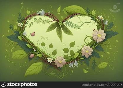 Heart made of flowers against mint green background. Creative spring idea. Flowers heart. Neural network AI generated art. Heart made of flowers against mint green background. Creative spring idea. Flowers heart. Neural network AI generated