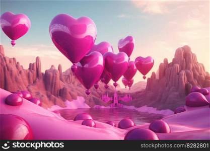 Heart magenta balloon. Romantic day red. Generate Ai. Heart magenta balloon. Generate Ai