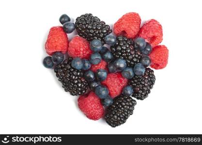 heart of fresh berries isolated