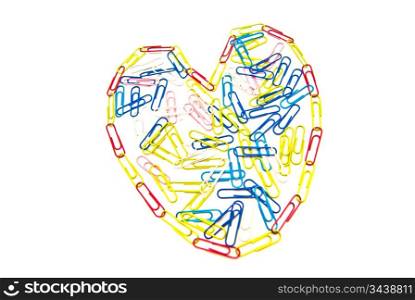 heart of paper clips on white