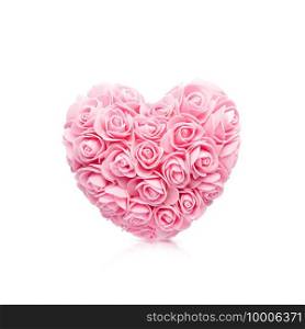 Heart of pink roses. Valentine Love. Isolated on white background.. Heart of roses